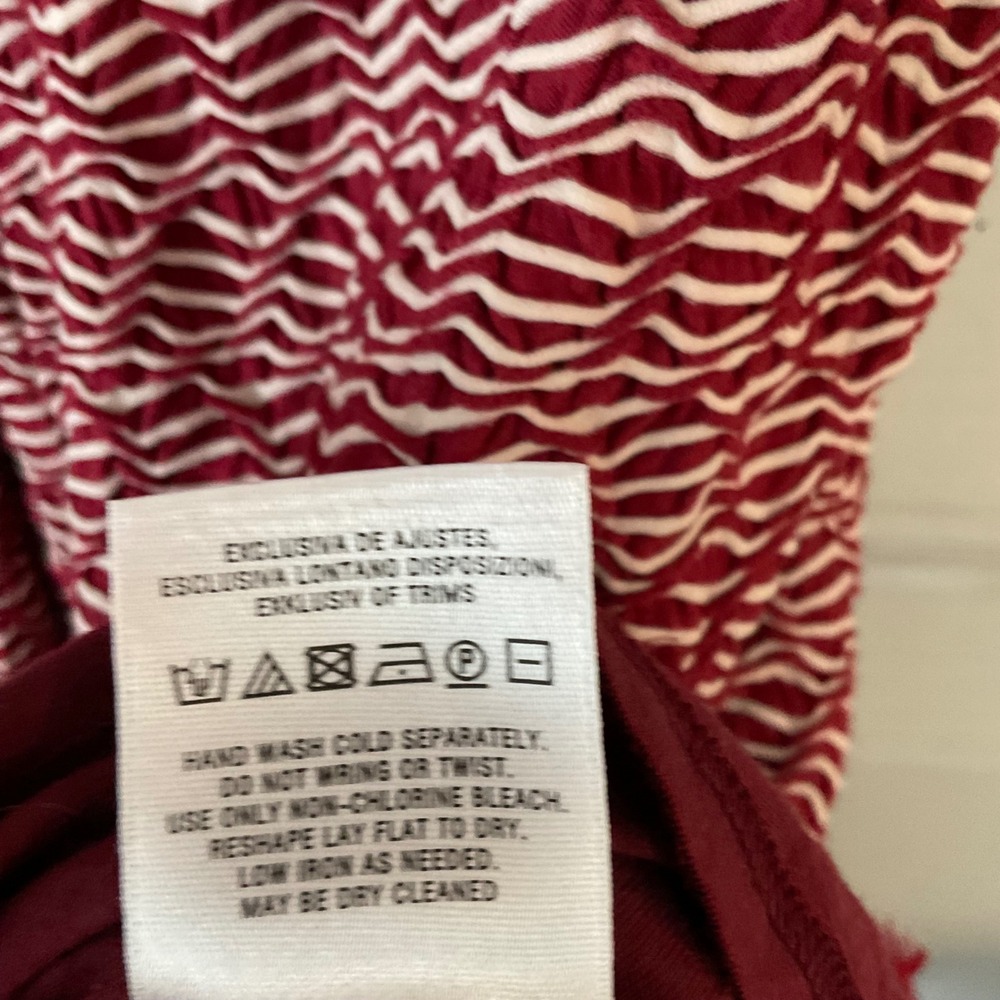 Maeve Anthropologie Burgundy White Wavy Textured Shift Dress Fringe Large - Picture 9 of 14